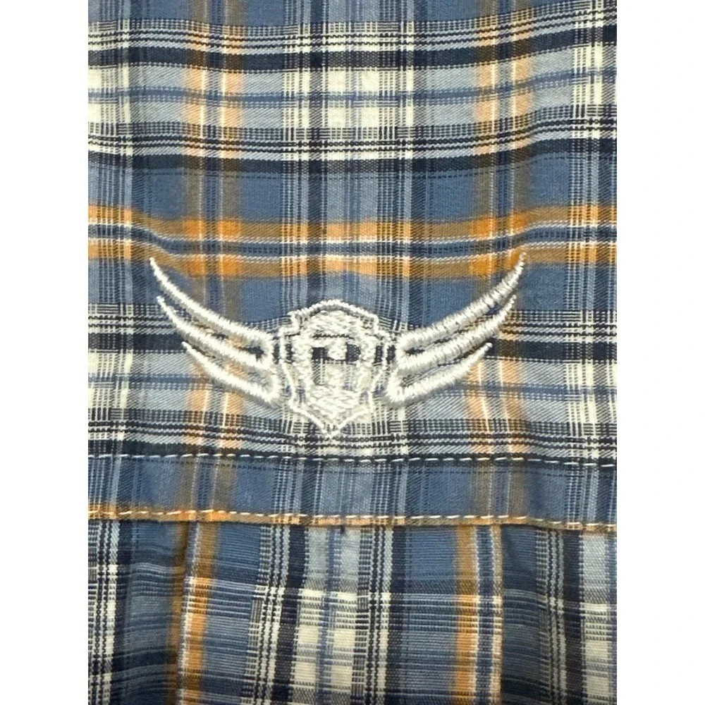 Ariat Relentless Mens Medium Plaid Button Down Shirt Blue Stretch L/S - Picture 7 of 10